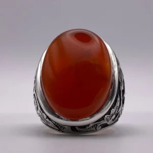 Natural Red Agate Ring in 925 Sterling Silver