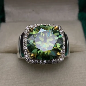 Green Zircon Halo Ring in Sterling Silver